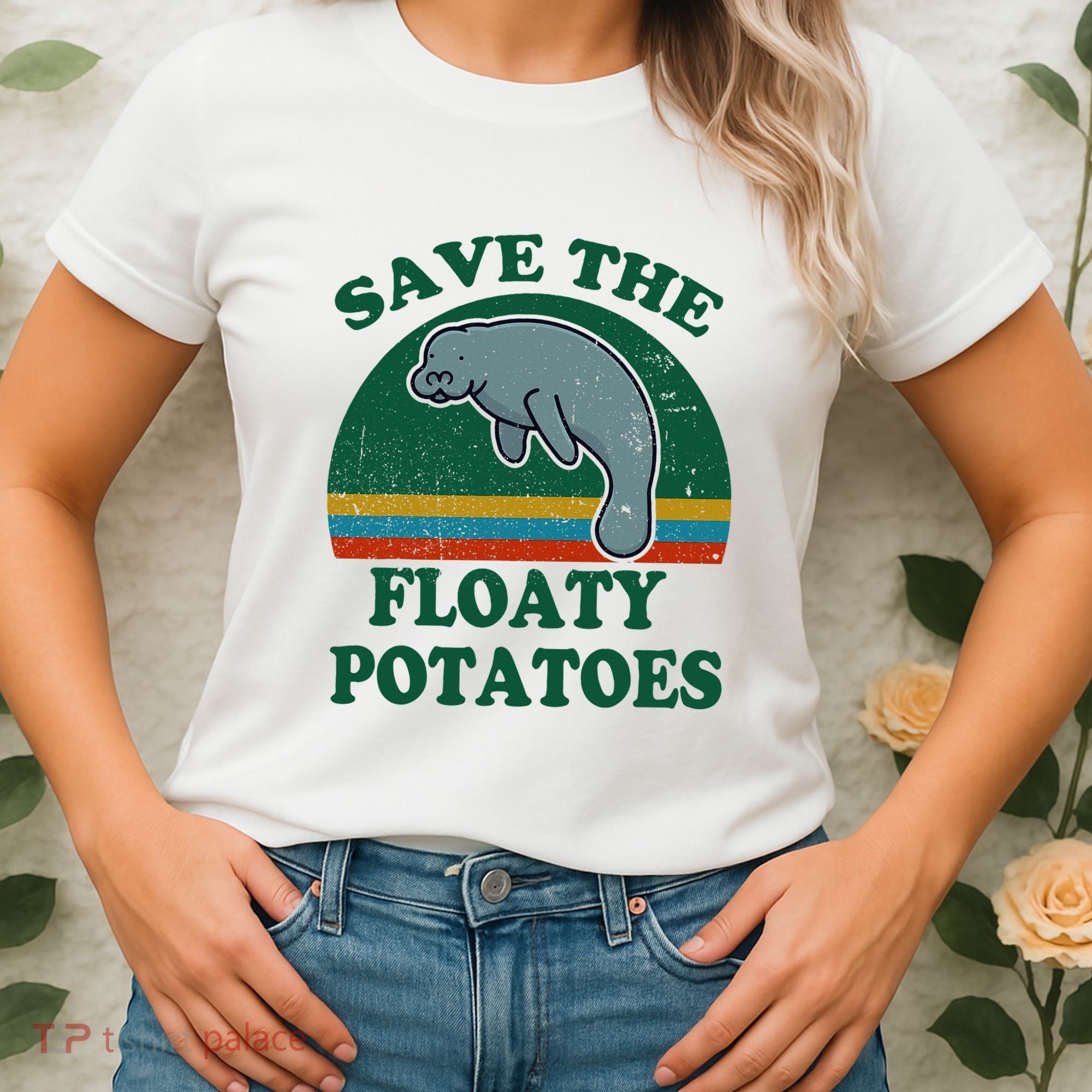 Manatee Save The Floaty Potatoes Funny Chubby Mermaid Women's T-Shirt