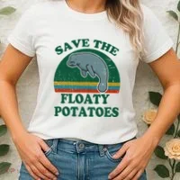 Manatee Save The Floaty Potatoes Funny Chubby Mermaid Women's T-Shirt thumb 2