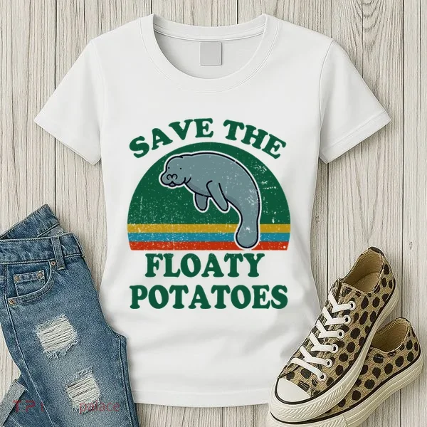 Manatee Save The Floaty Potatoes Funny Chubby Mermaid Women's T-Shirt