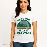 Manatee Save The Floaty Potatoes Funny Chubby Mermaid Women's T-Shirt thumb 4
