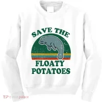 Manatee Save The Floaty Potatoes Funny Chubby Mermaid Kids Sweatshirt thumb 0