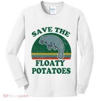Manatee Save The Floaty Potatoes Funny Chubby Mermaid Kids Long Sleeve Shirt thumb 0