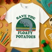 Manatee Save The Floaty Potatoes Funny Chubby Mermaid Kids T-Shirt thumb 3