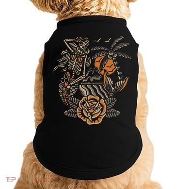 Mermaid Skeleton Traditional Tattoo Old School Tattoo Flash Doggie Tank