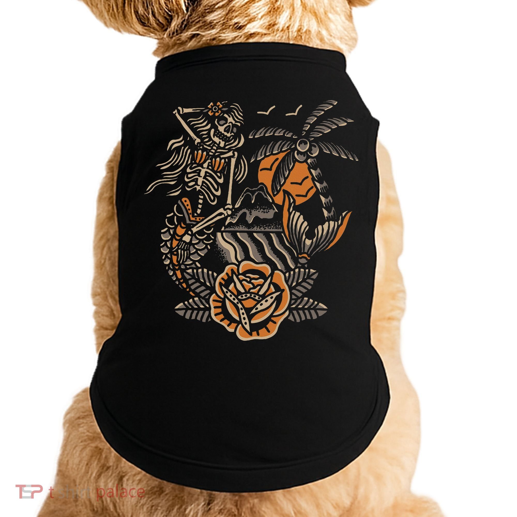 Mermaid Skeleton Traditional Tattoo Old School Tattoo Flash Doggie Tank