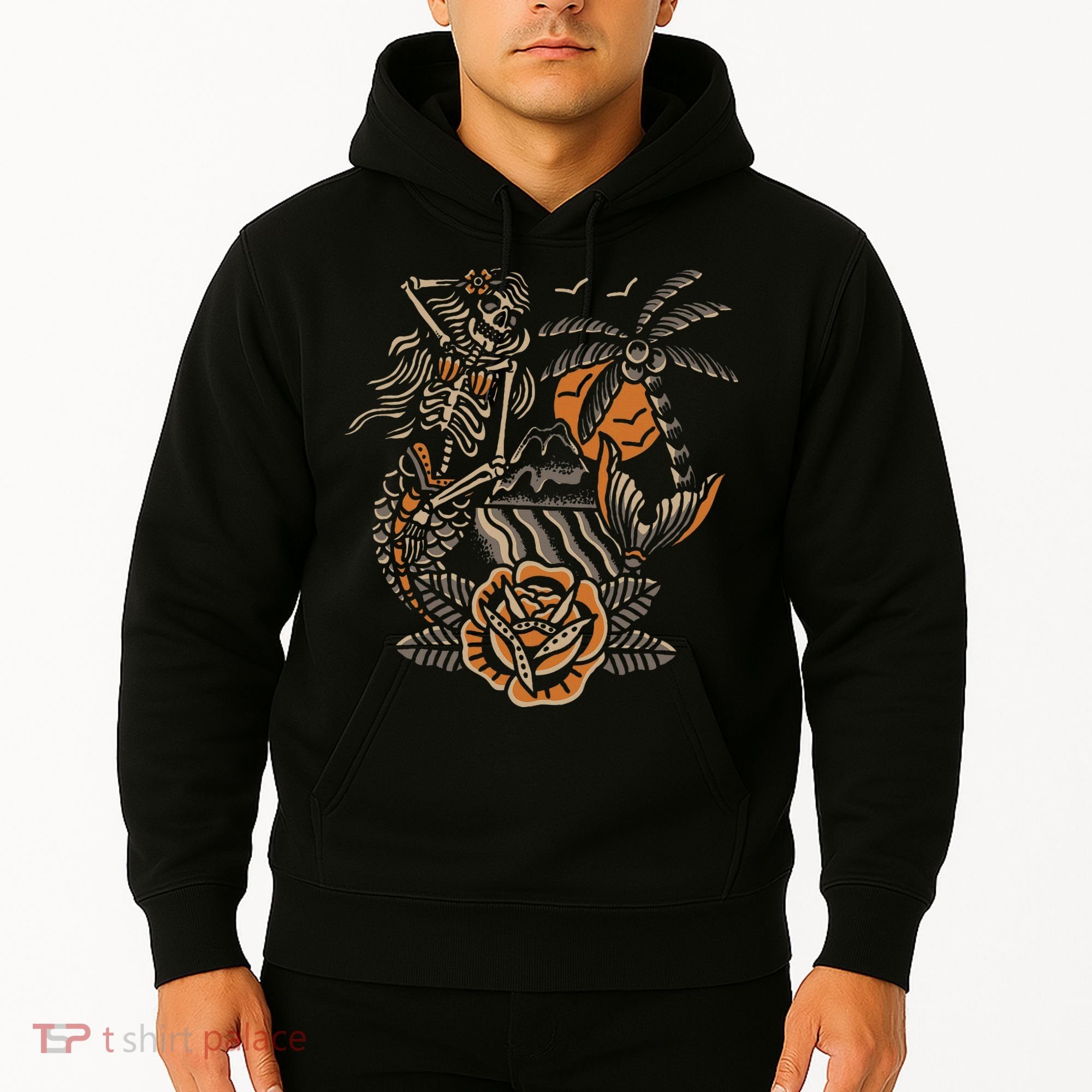 Mermaid Skeleton Traditional Tattoo Old School Tattoo Flash Hoodie