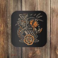 Mermaid Skeleton Traditional Tattoo Old School Tattoo Flash Coaster thumb 0