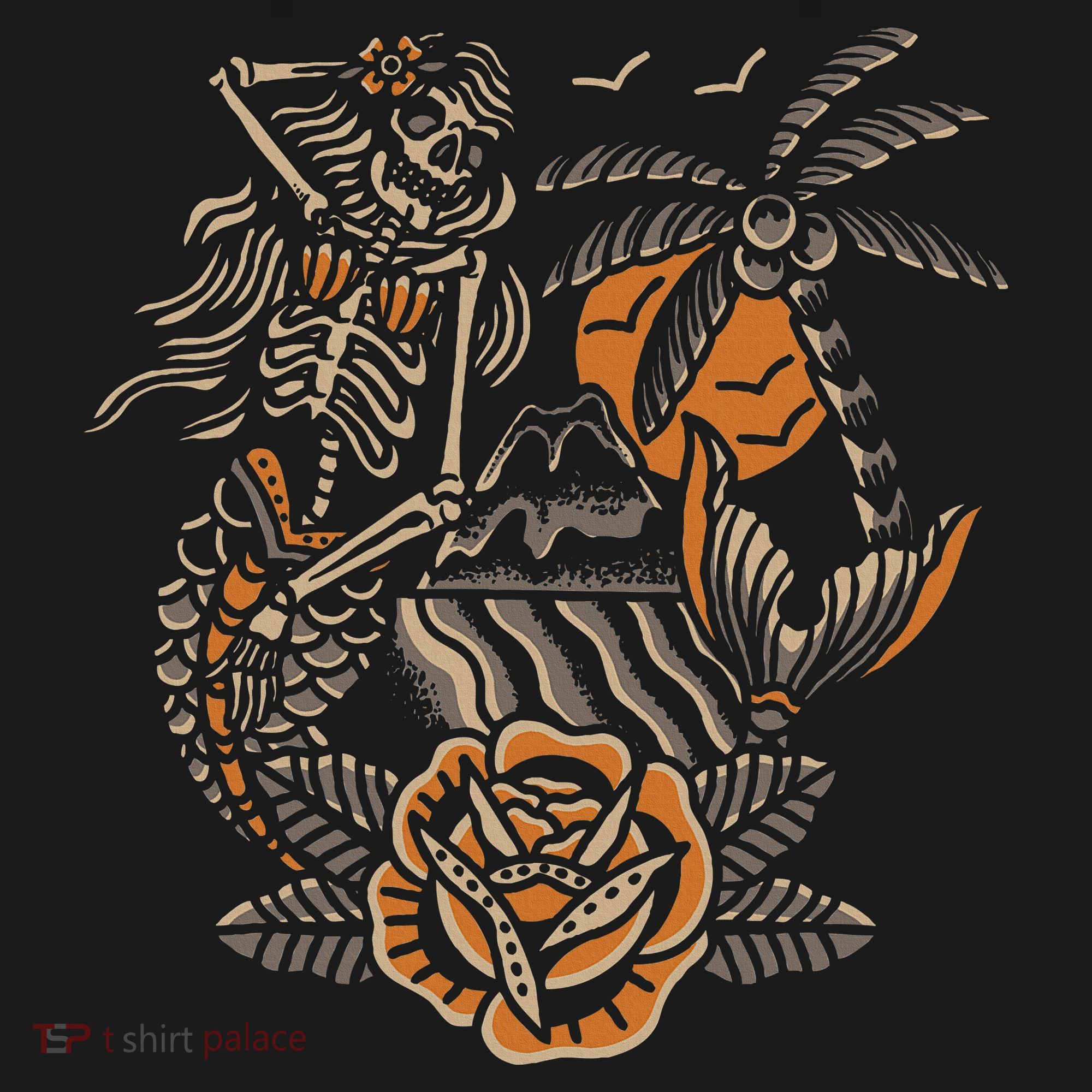 Mermaid Skeleton Traditional Tattoo Old School Tattoo Flash Polo