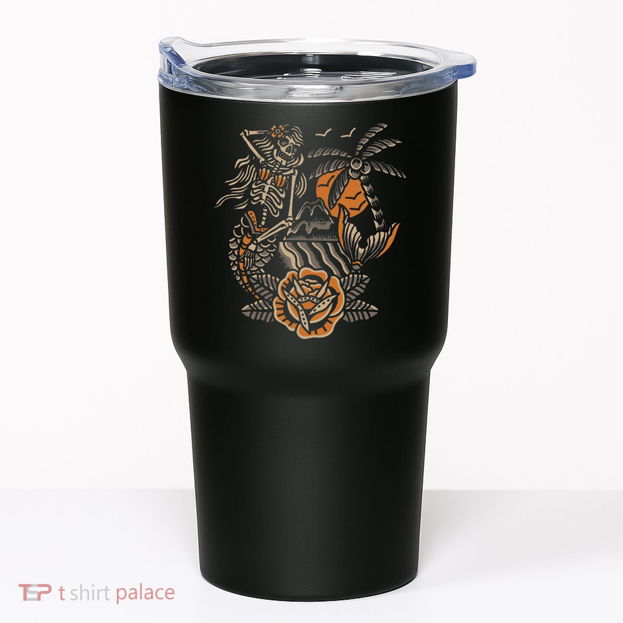 Mermaid Skeleton Traditional Tattoo Old School Tattoo Flash Tumbler