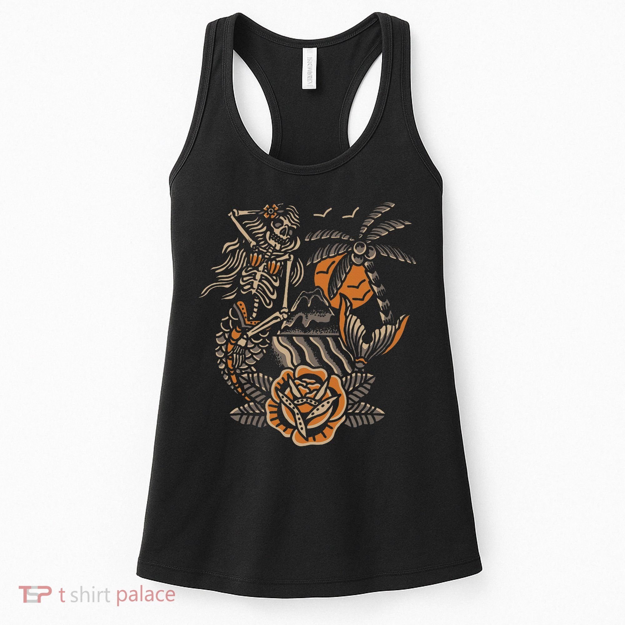Mermaid Skeleton Traditional Tattoo Old School Tattoo Flash Women's Tank Top