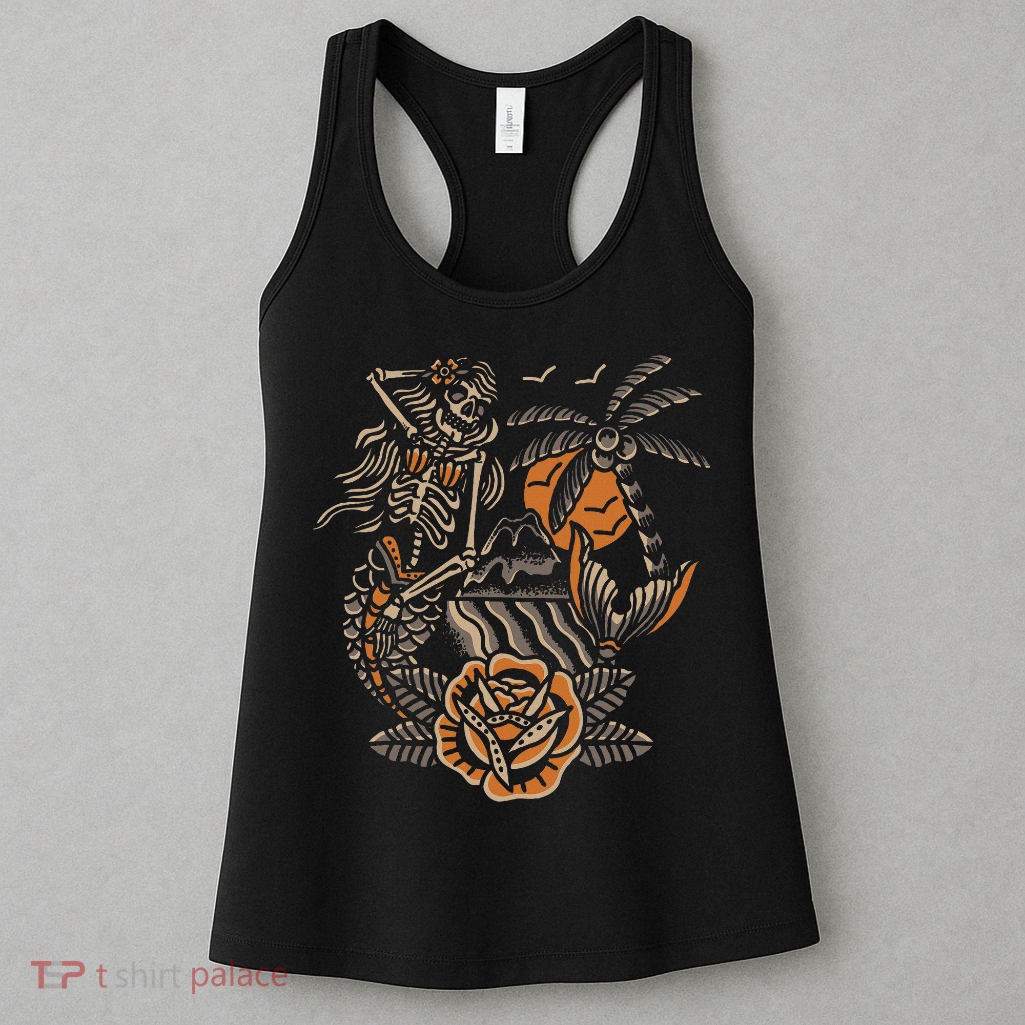 Mermaid Skeleton Traditional Tattoo Old School Tattoo Flash Women's Tank Top