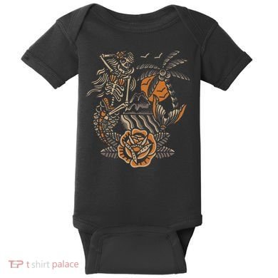 Mermaid Skeleton Traditional Tattoo Old School Tattoo Flash Baby Bodysuit