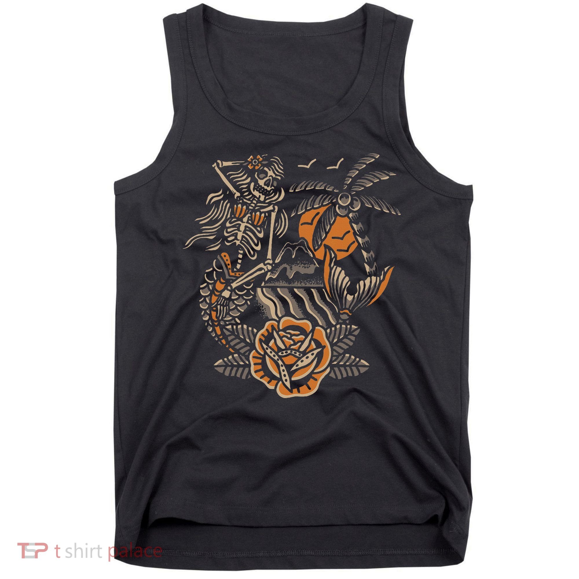Mermaid Skeleton Traditional Tattoo Old School Tattoo Flash Tank Top