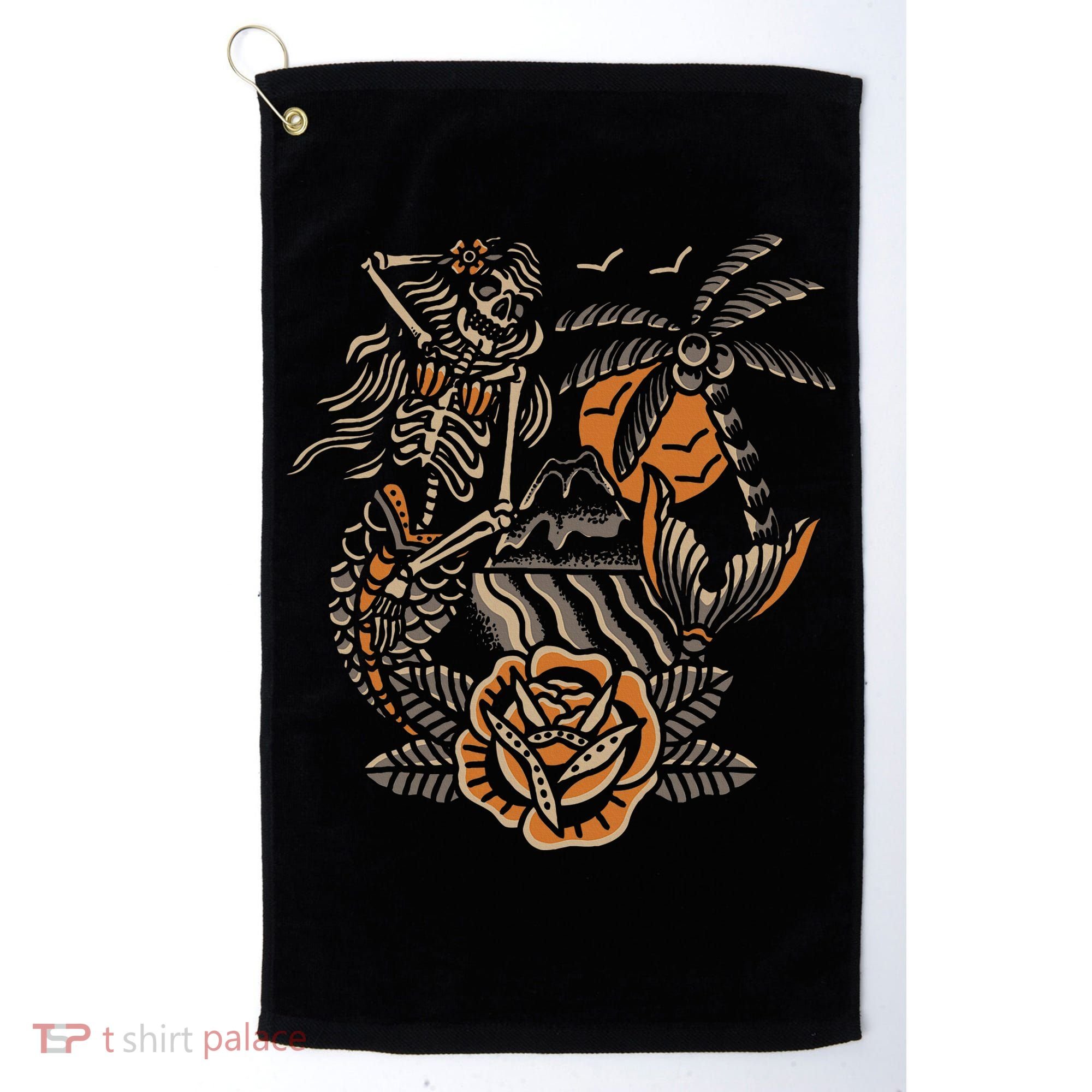 Mermaid Skeleton Traditional Tattoo Old School Tattoo Flash Golf Towel