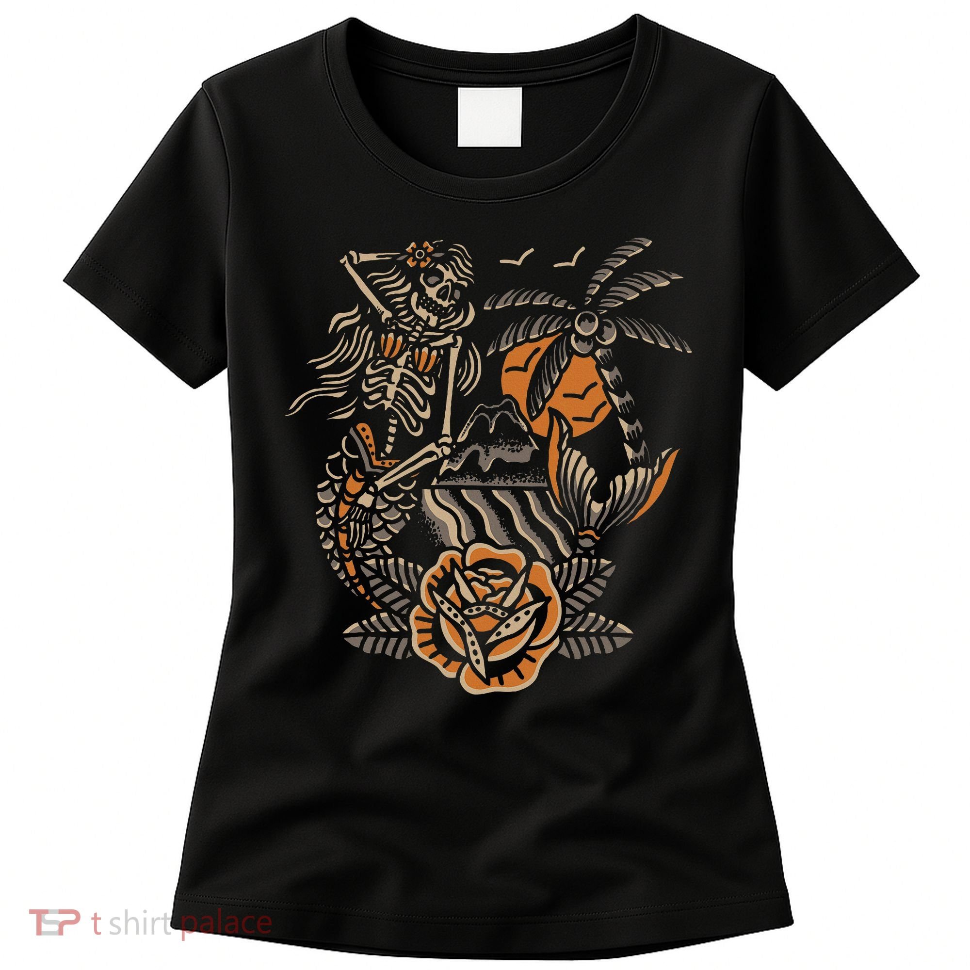 Mermaid Skeleton Traditional Tattoo Old School Tattoo Flash Women's T-Shirt