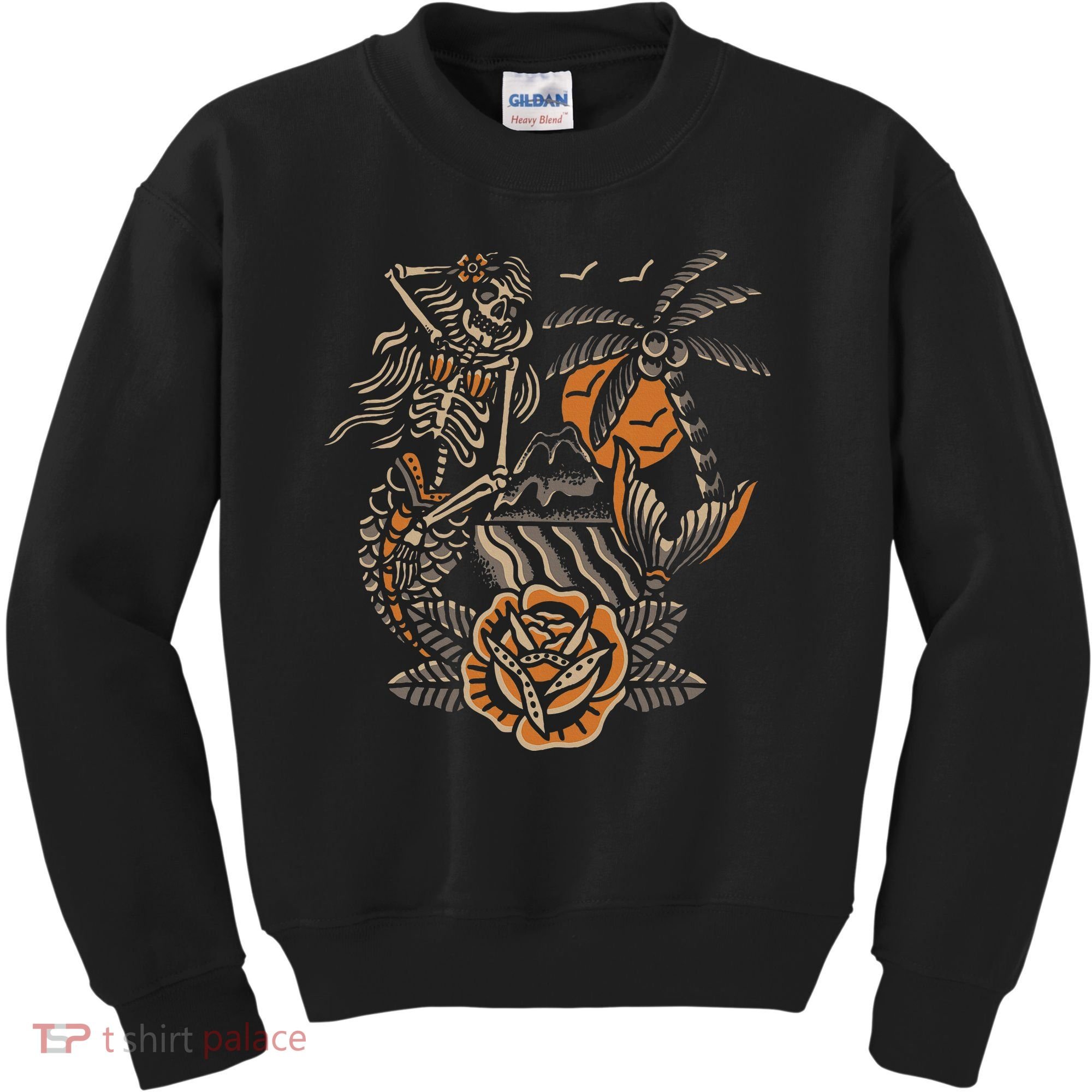 Mermaid Skeleton Traditional Tattoo Old School Tattoo Flash Kids Sweatshirt