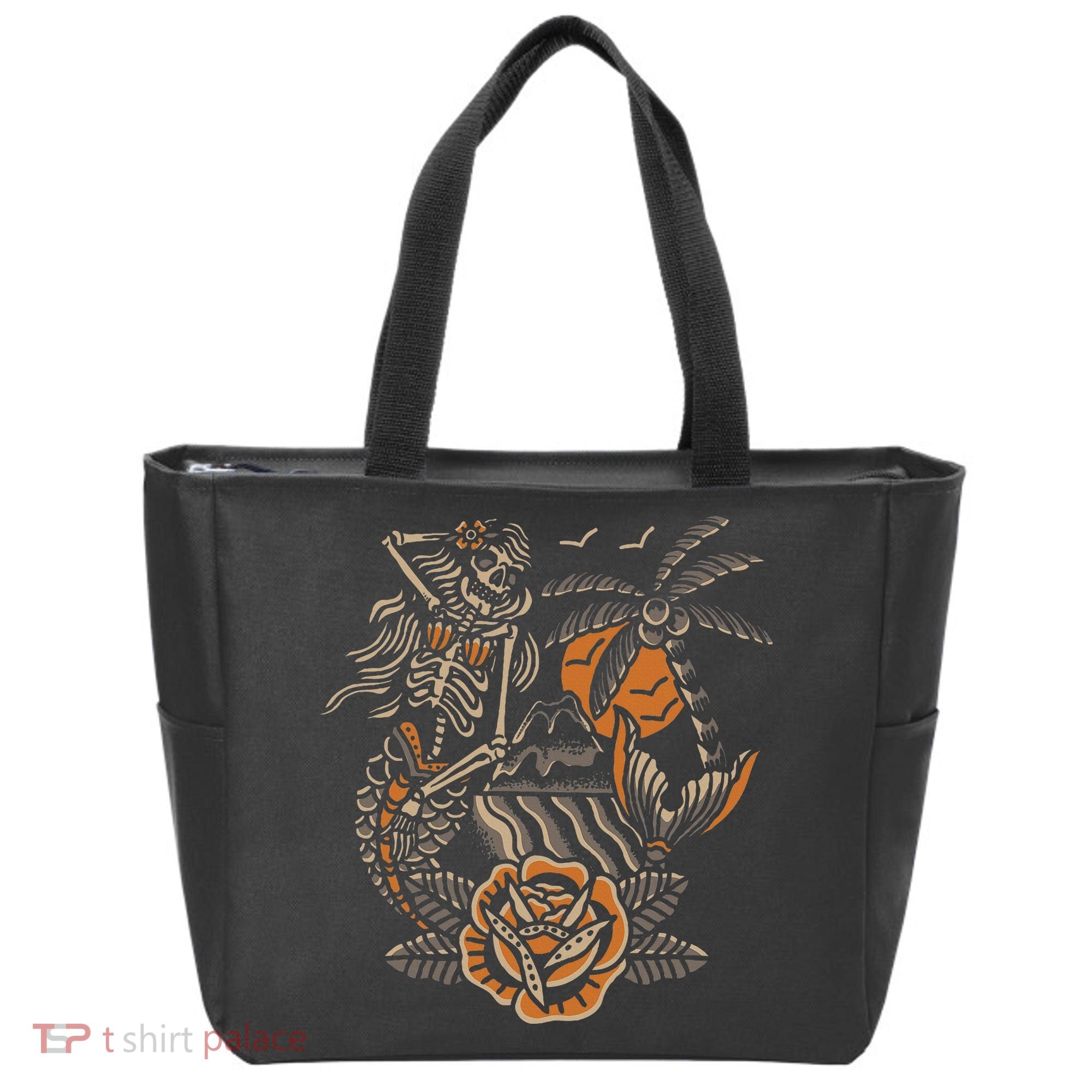 Mermaid Skeleton Traditional Tattoo Old School Tattoo Flash Tote Bag