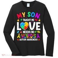 My Son Taught Me Love Needs No Words Autism For Mom Dad Women's Long Sleeve Shirt thumb 0