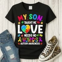 My Son Taught Me Love Needs No Words Autism For Mom Dad Women's T-Shirt thumb 3