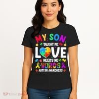 My Son Taught Me Love Needs No Words Autism For Mom Dad Women's T-Shirt thumb 4