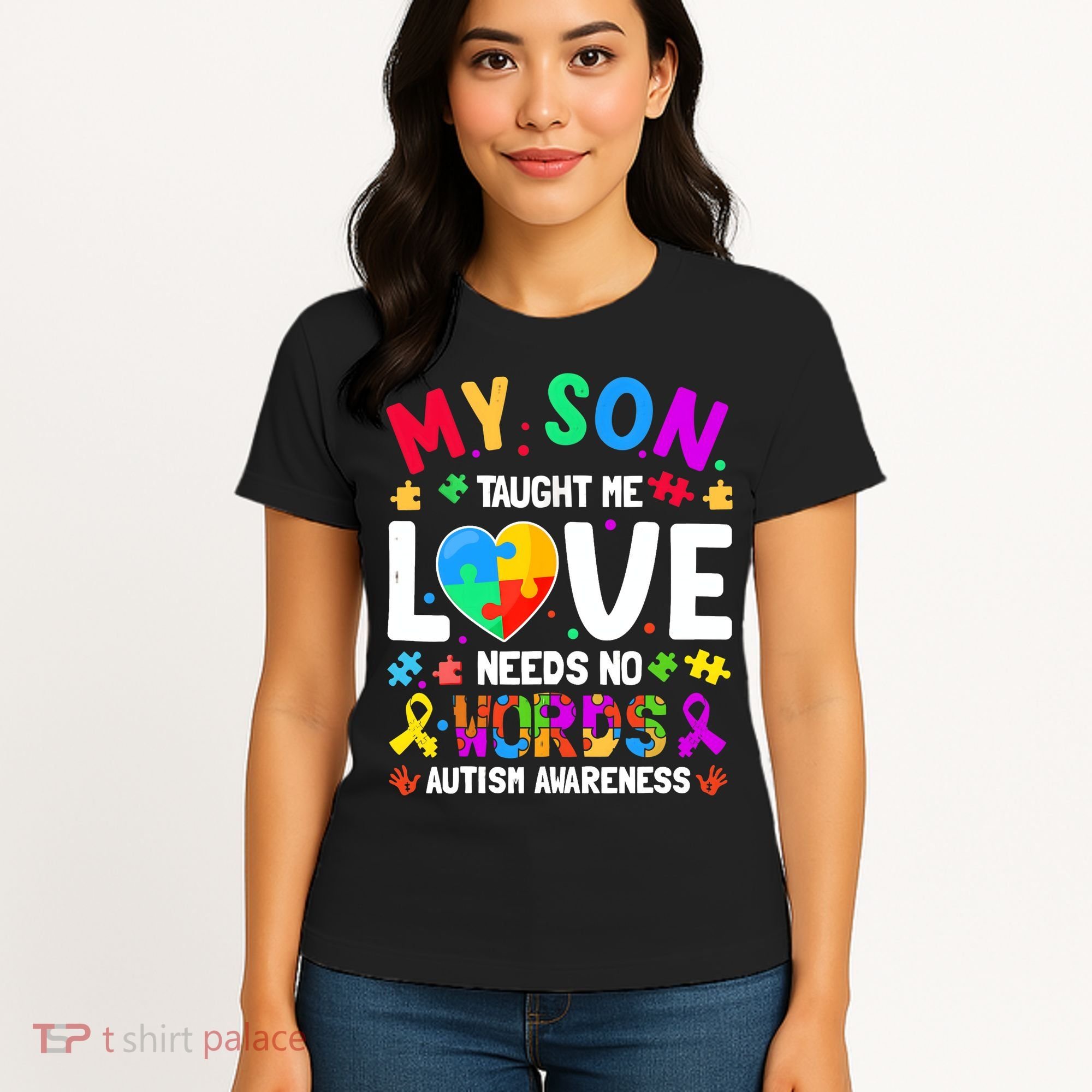 My Son Taught Me Love Needs No Words Autism For Mom Dad Women's T-Shirt