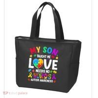 My Son Taught Me Love Needs No Words Autism For Mom Dad Tote Bag thumb 3