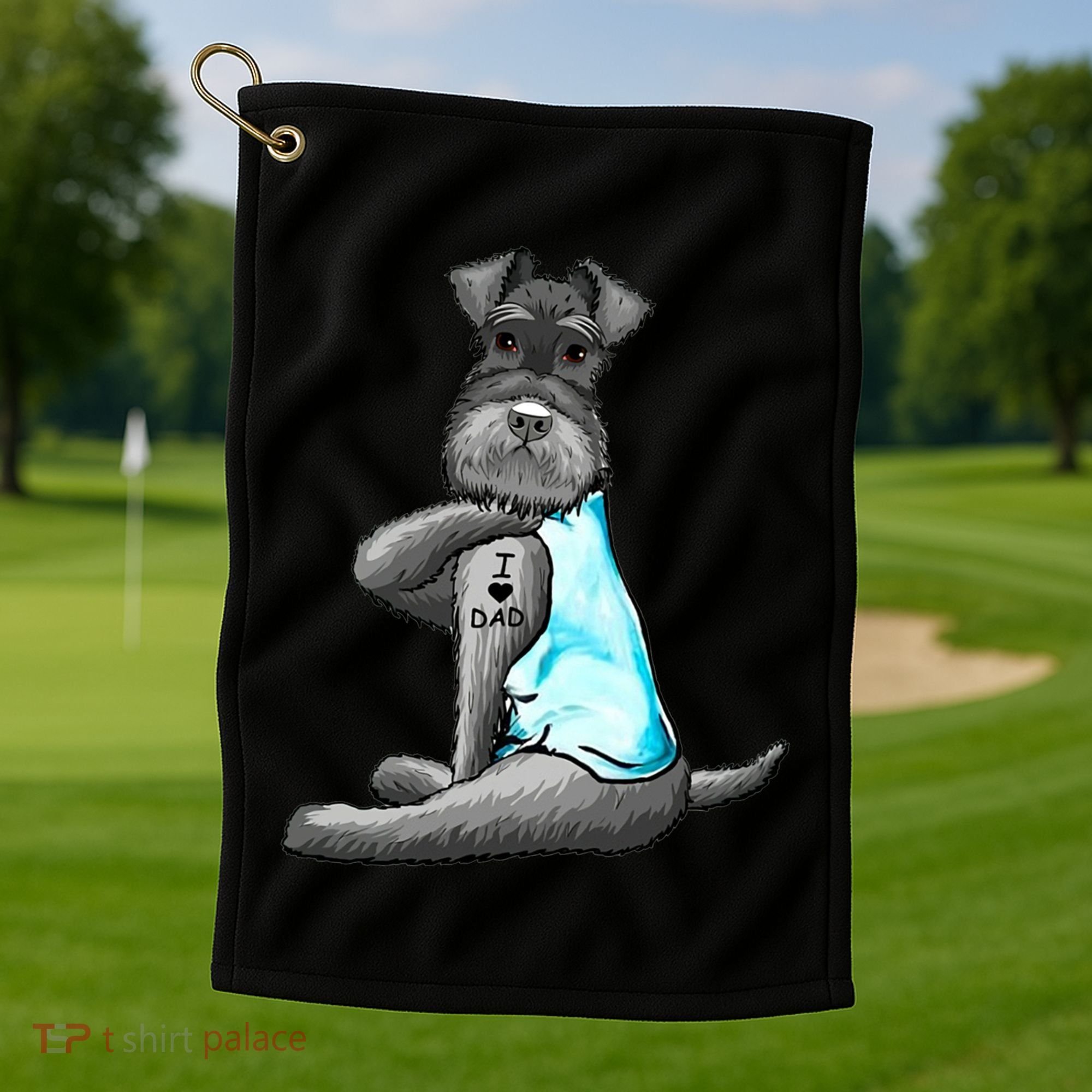 Miniature Schnauzer Tattoos I Love Dad Gift FatherS Day Gift Golf Towel