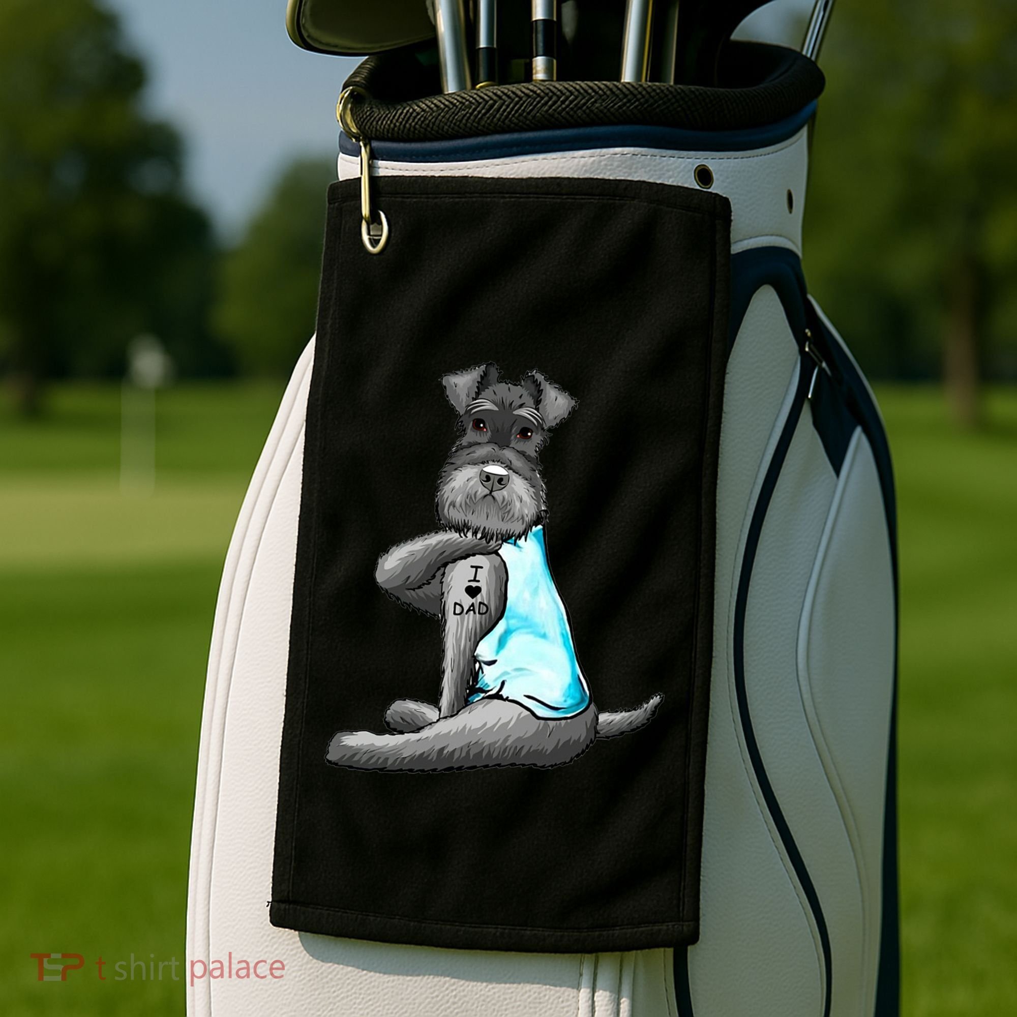 Miniature Schnauzer Tattoos I Love Dad Gift FatherS Day Gift Golf Towel