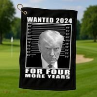 Mug Shot Trump Wanted 2024 For Four More Years Golf Towel thumb 1