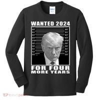 Mug Shot Trump Wanted 2024 For Four More Years Kids Long Sleeve Shirt thumb 0