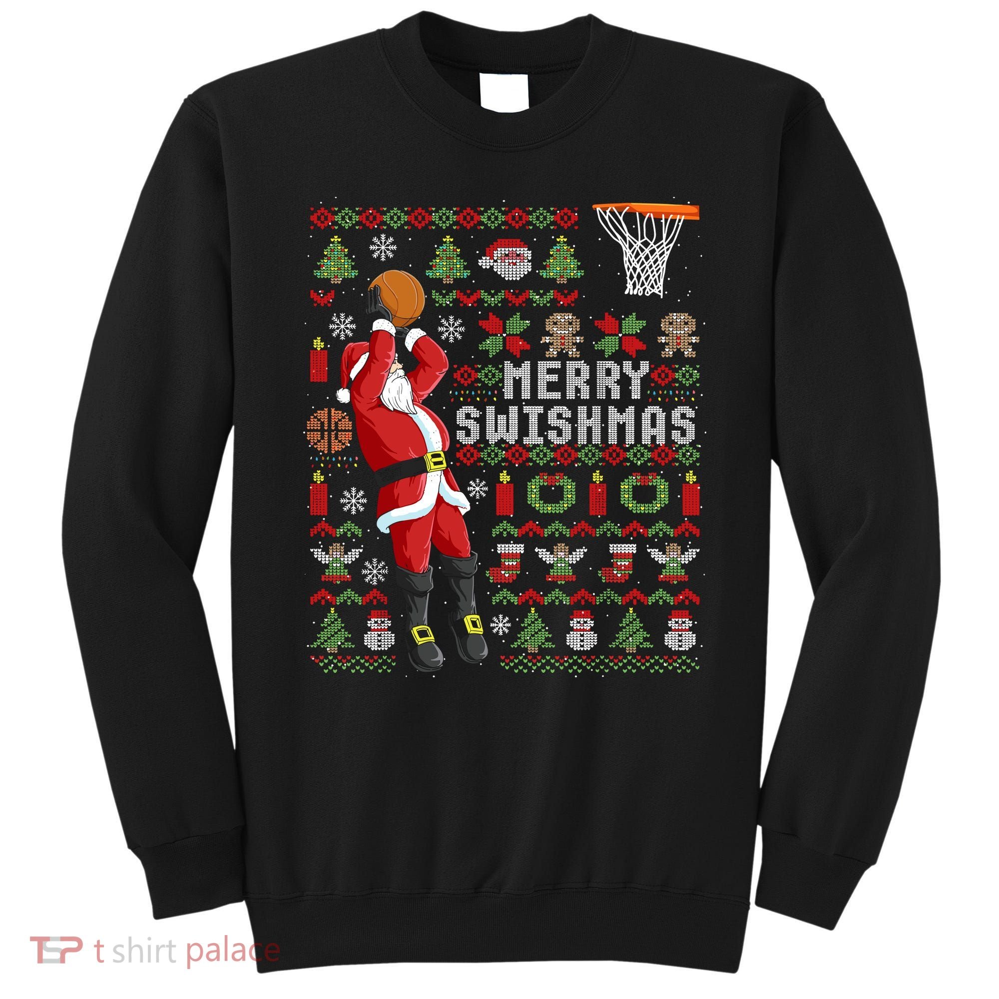 Merry Swishmas Ugly Christmas Basketball Sweatshirt