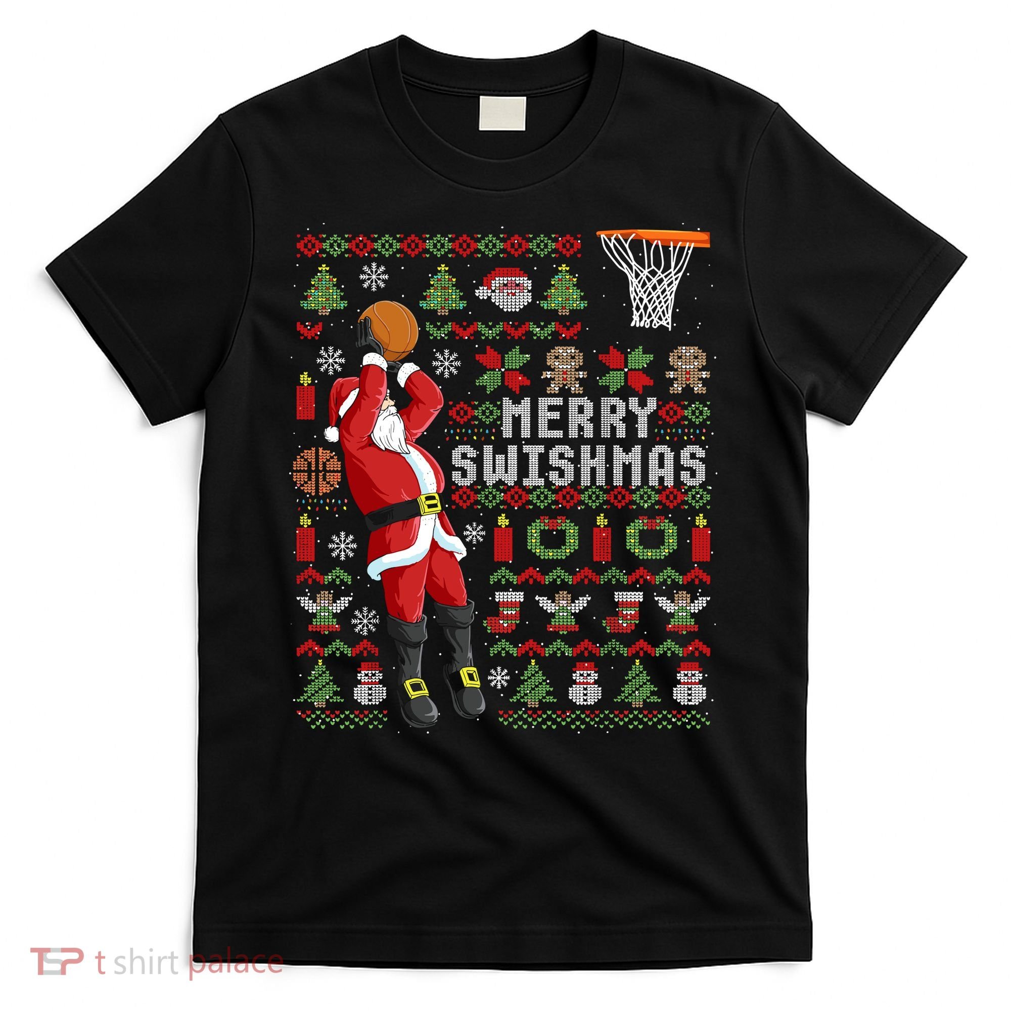 Merry Swishmas Ugly Christmas Basketball T-Shirt
