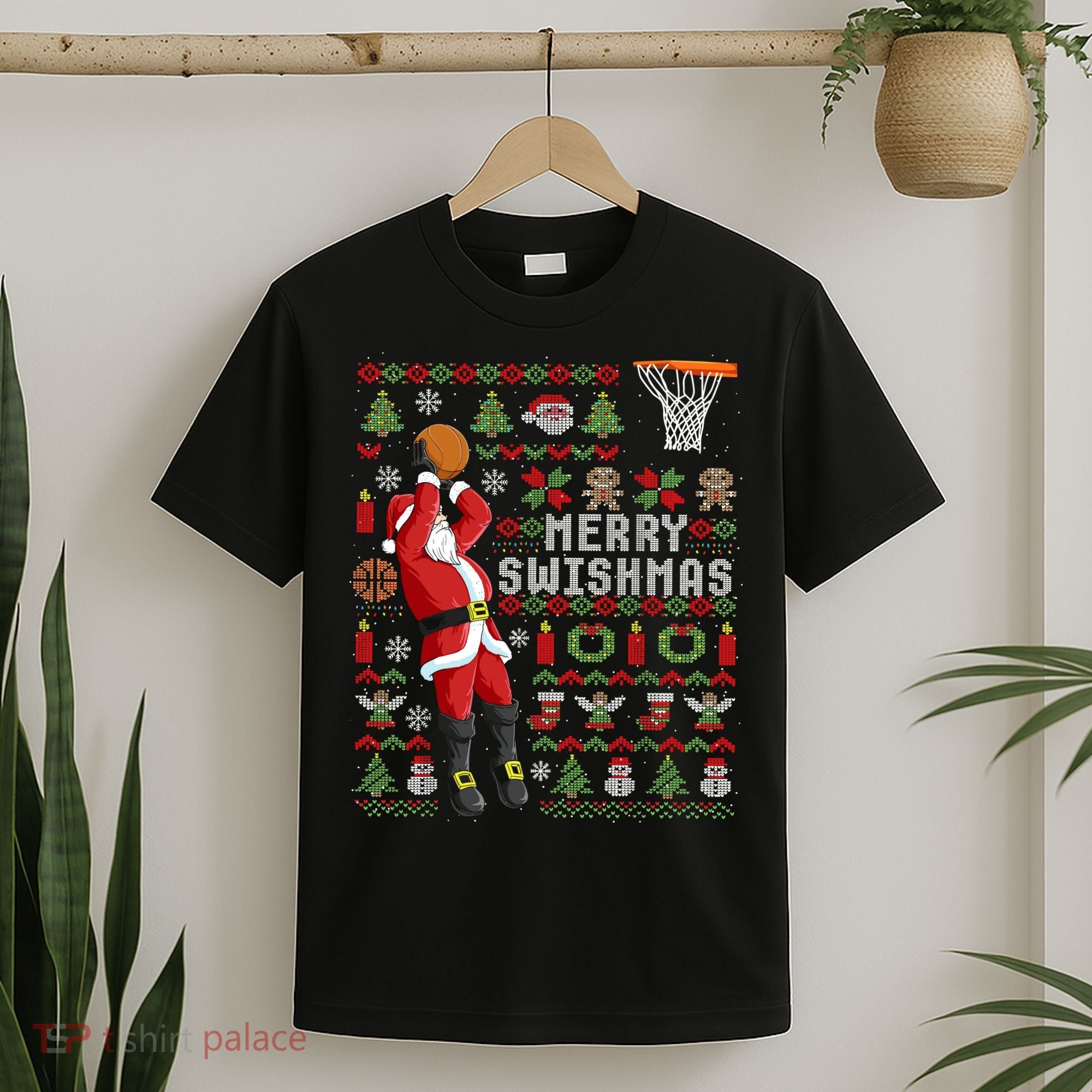 Merry Swishmas Ugly Christmas Basketball T-Shirt