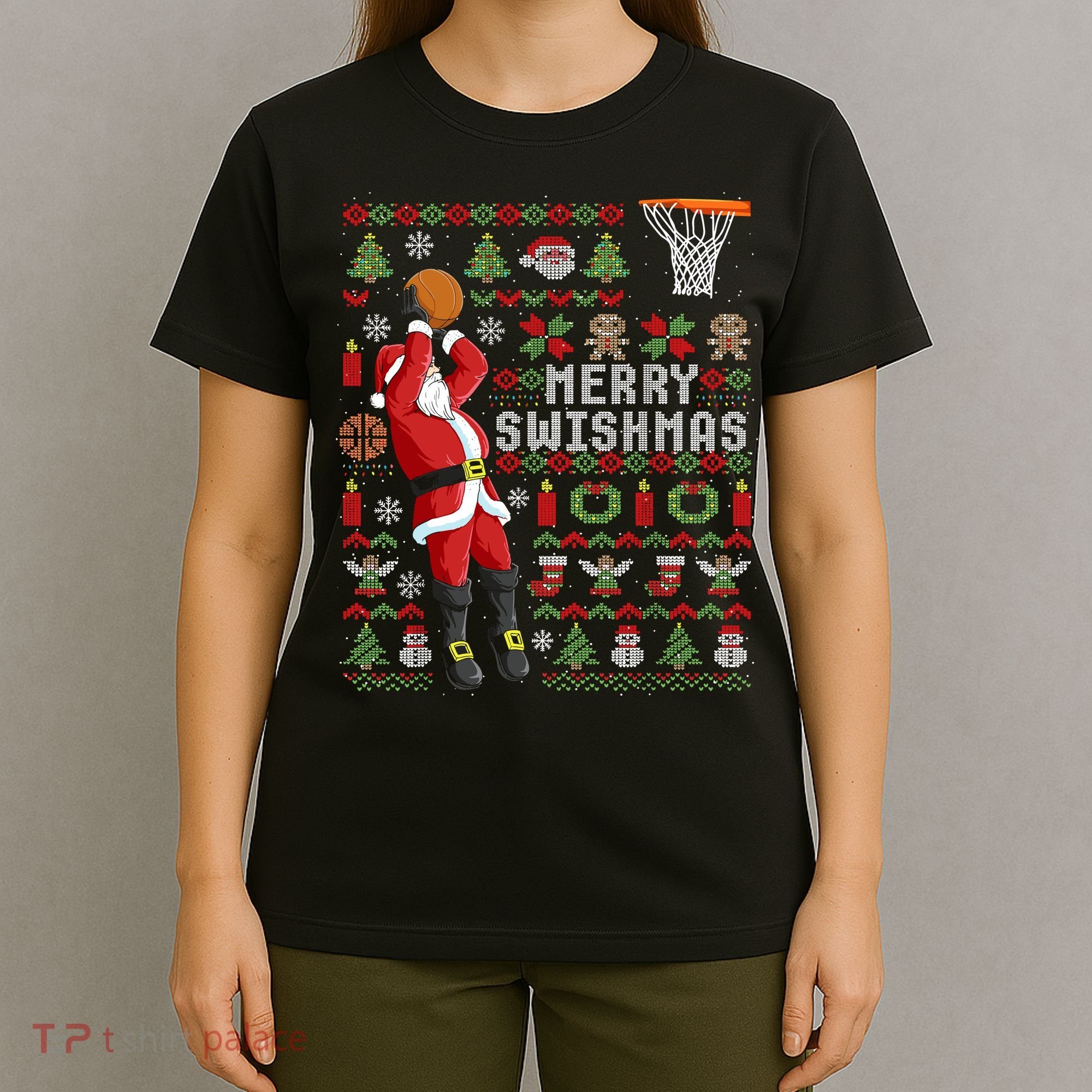 Merry Swishmas Ugly Christmas Basketball T-Shirt