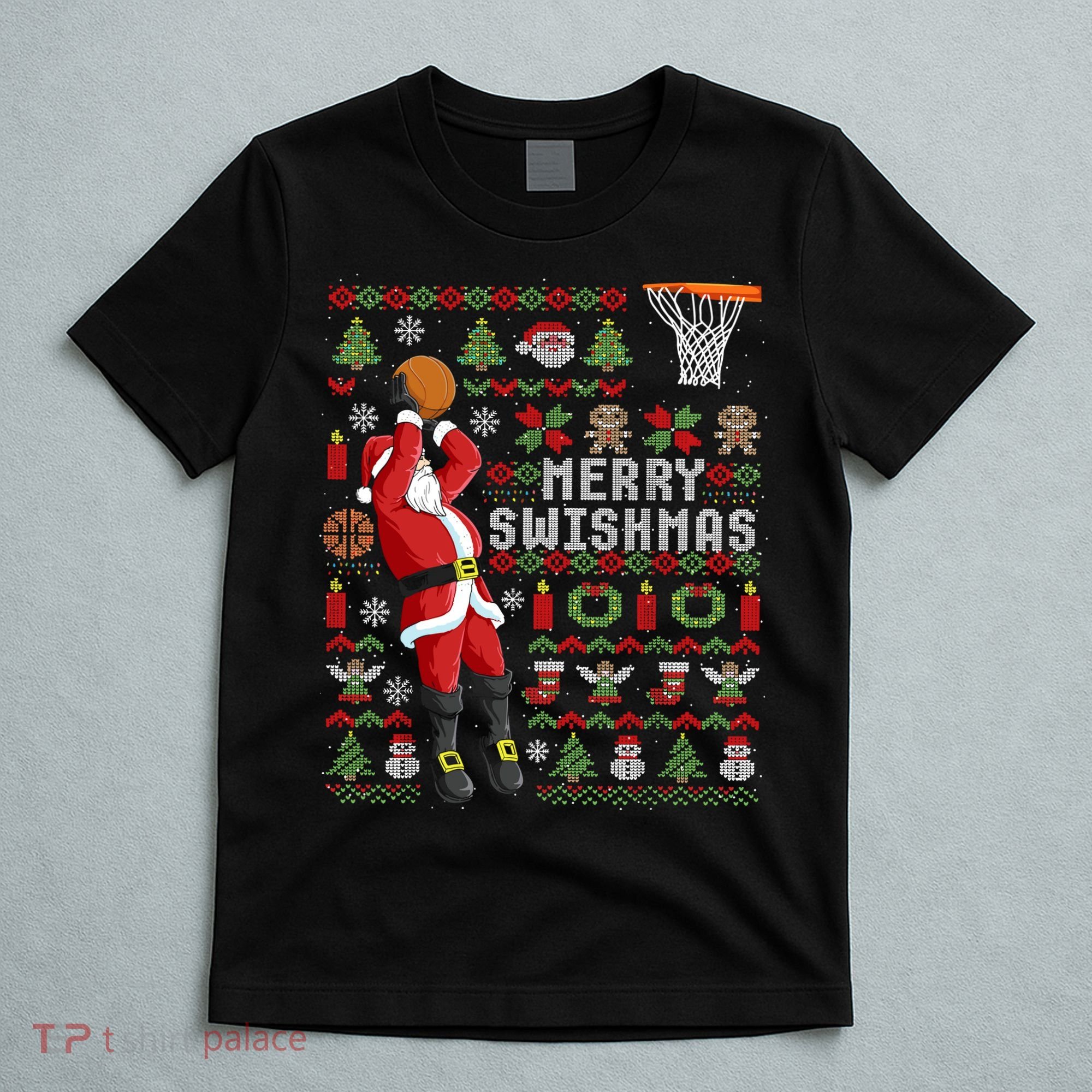 Merry Swishmas Ugly Christmas Basketball T-Shirt