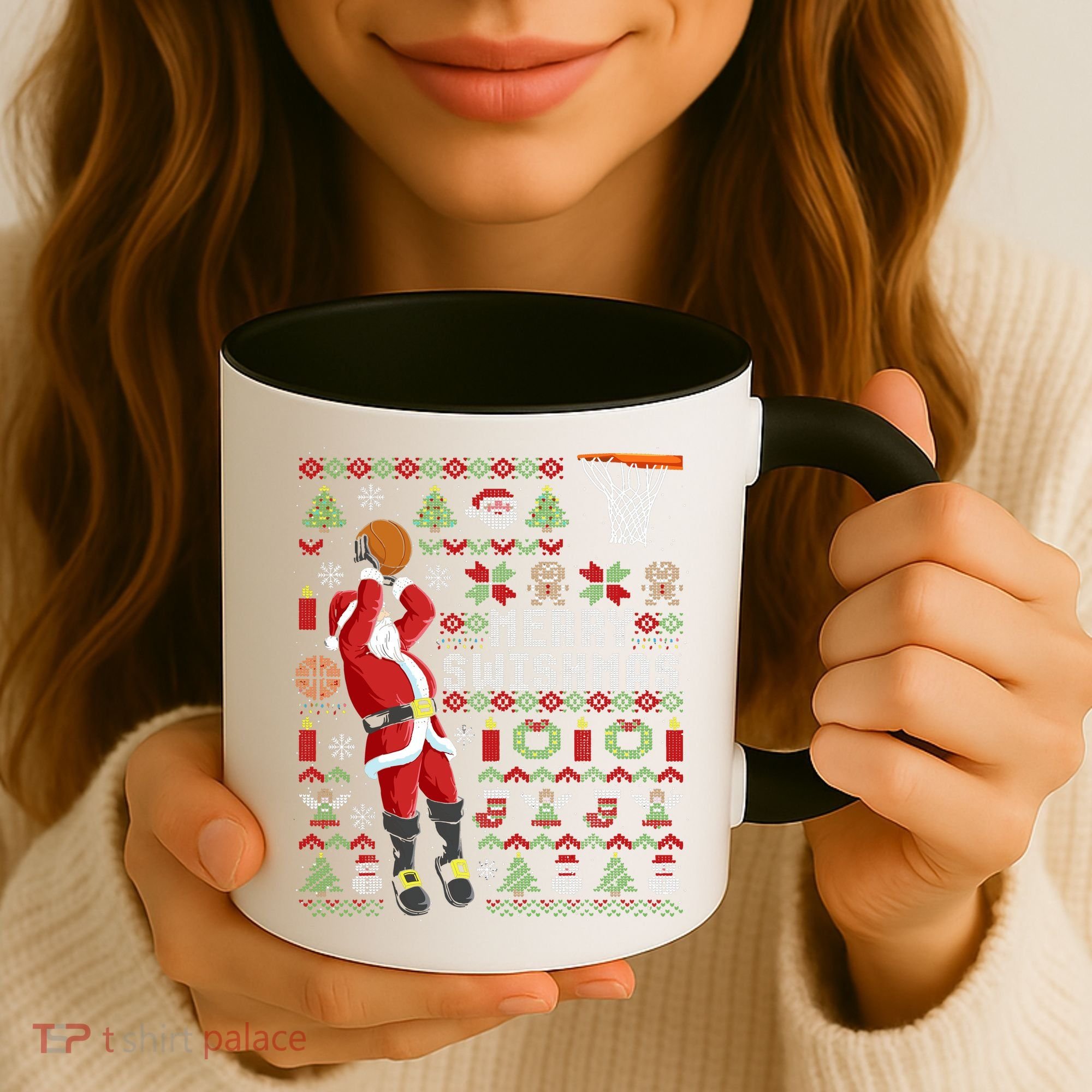 Merry Swishmas Ugly Christmas Basketball Coffee Mug