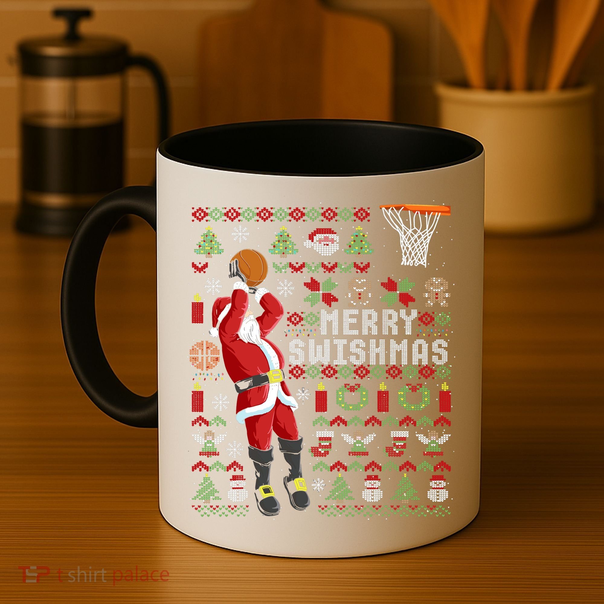 Merry Swishmas Ugly Christmas Basketball Coffee Mug