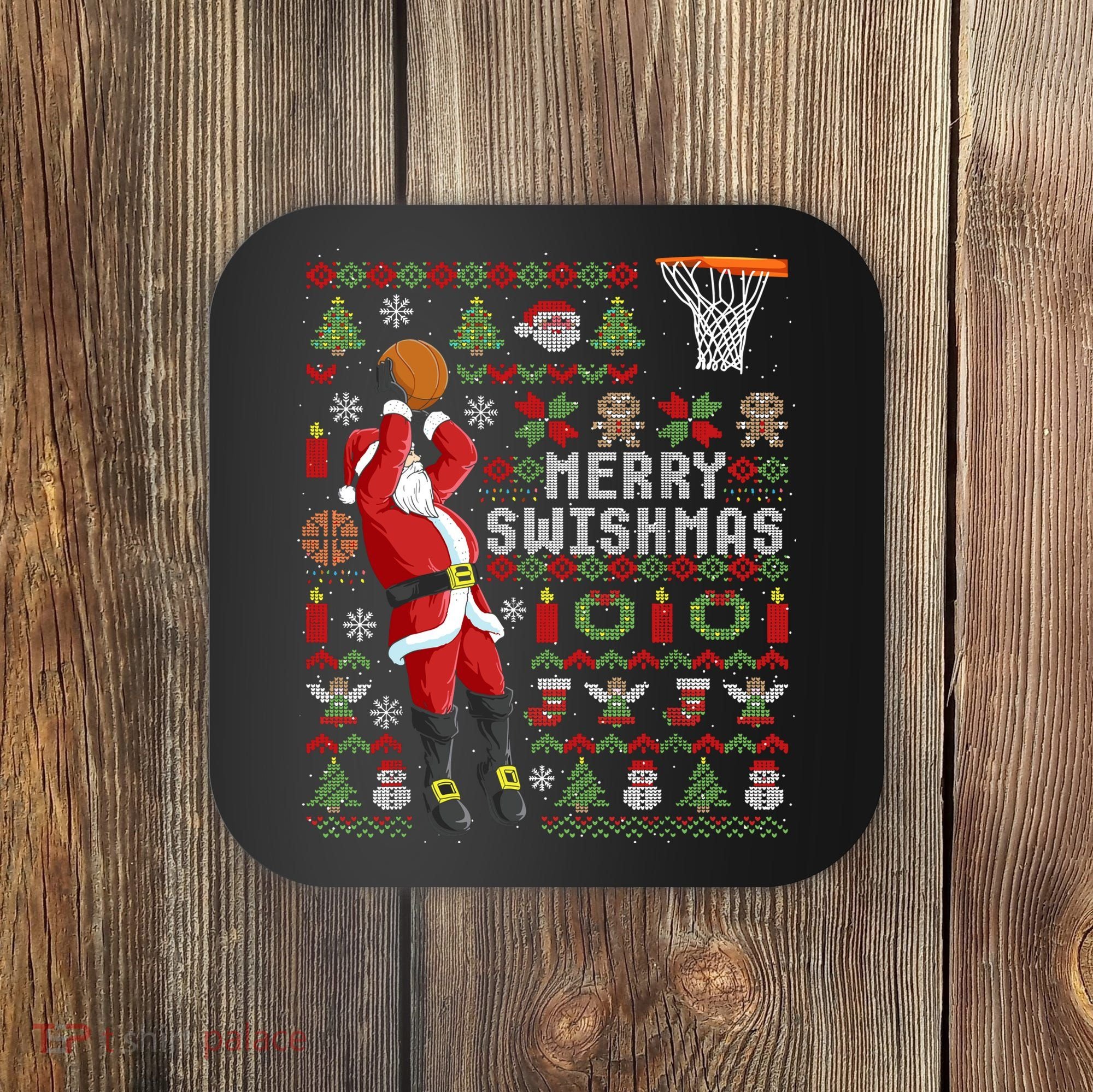 Merry Swishmas Ugly Christmas Basketball Coaster