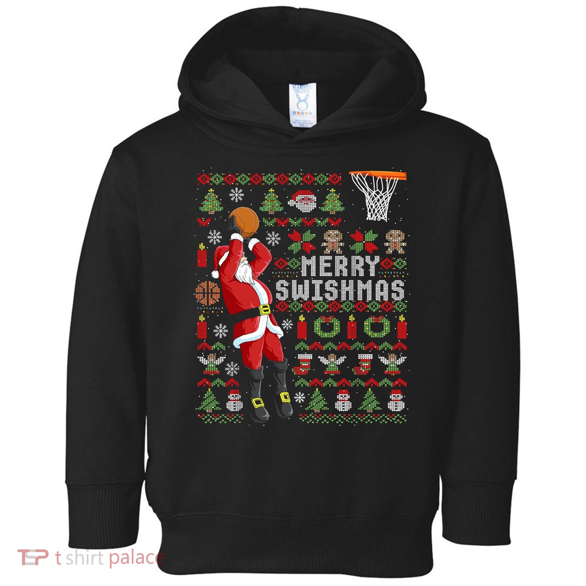 Merry Swishmas Ugly Christmas Basketball Toddler Hoodie