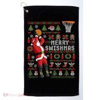Merry Swishmas Ugly Christmas Basketball Golf Towel thumb 0