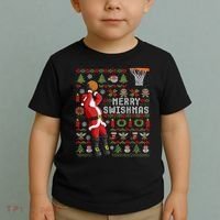 Merry Swishmas Ugly Christmas Basketball Toddler T-Shirt thumb 2