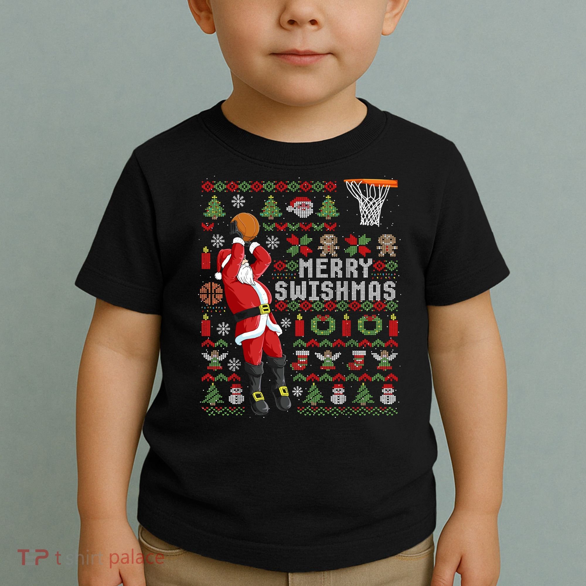 Merry Swishmas Ugly Christmas Basketball Toddler T-Shirt