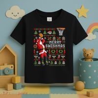 Merry Swishmas Ugly Christmas Basketball Toddler T-Shirt thumb 3