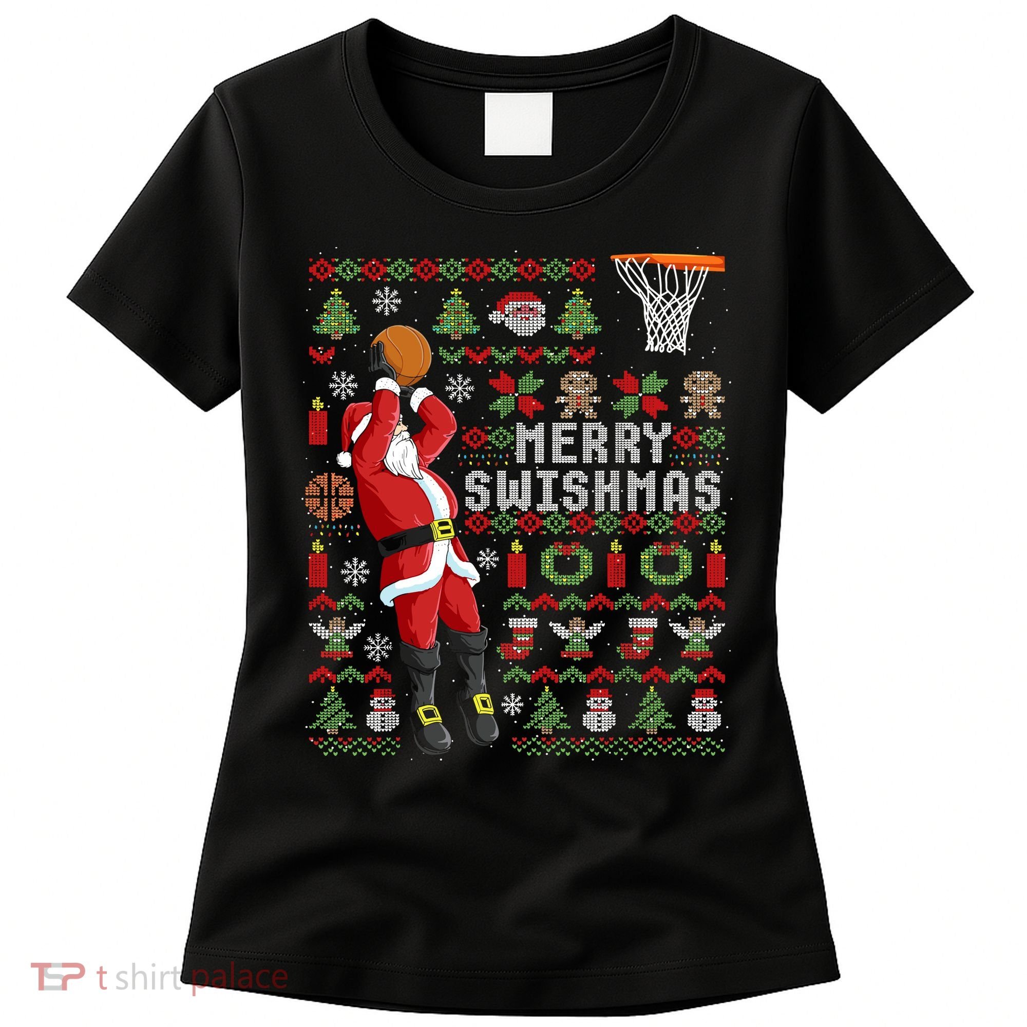 Merry Swishmas Ugly Christmas Basketball Women's T-Shirt
