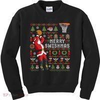 Merry Swishmas Ugly Christmas Basketball Kids Sweatshirt thumb 0