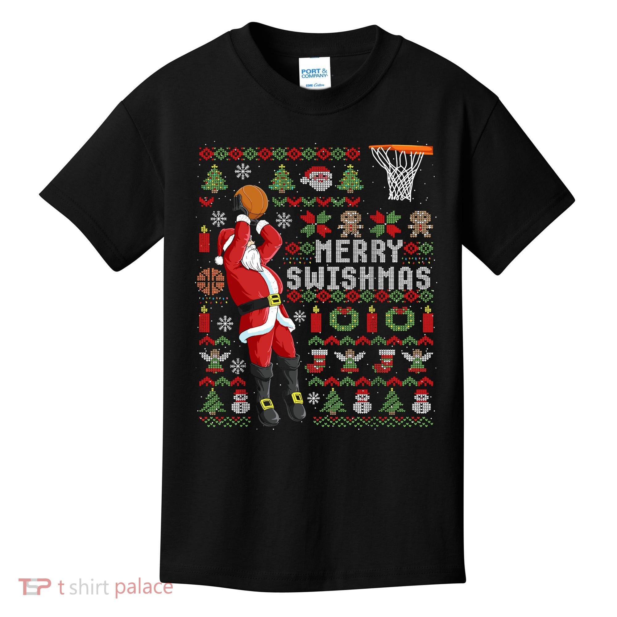 Merry Swishmas Ugly Christmas Basketball Kids T-Shirt