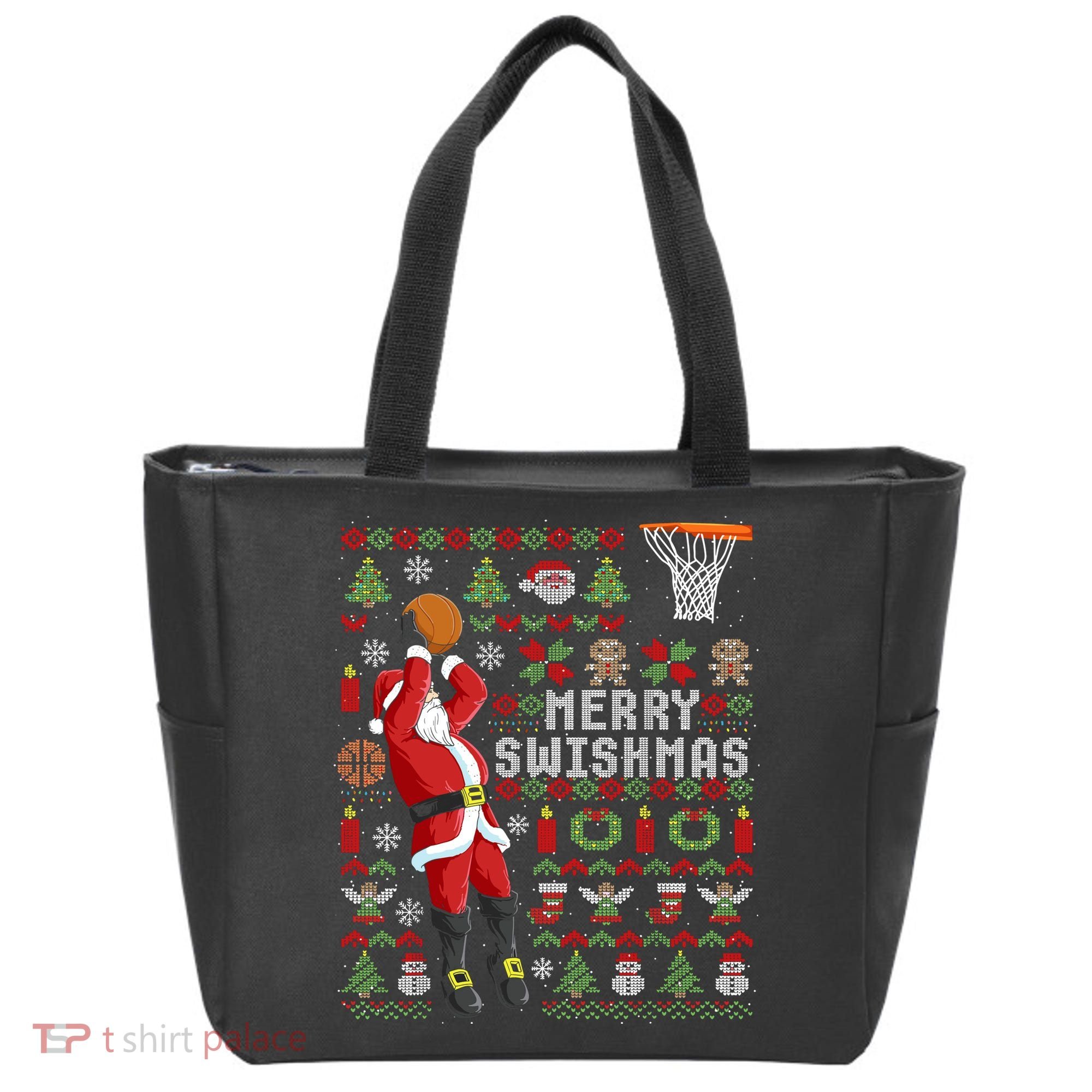 Merry Swishmas Ugly Christmas Basketball Tote Bag