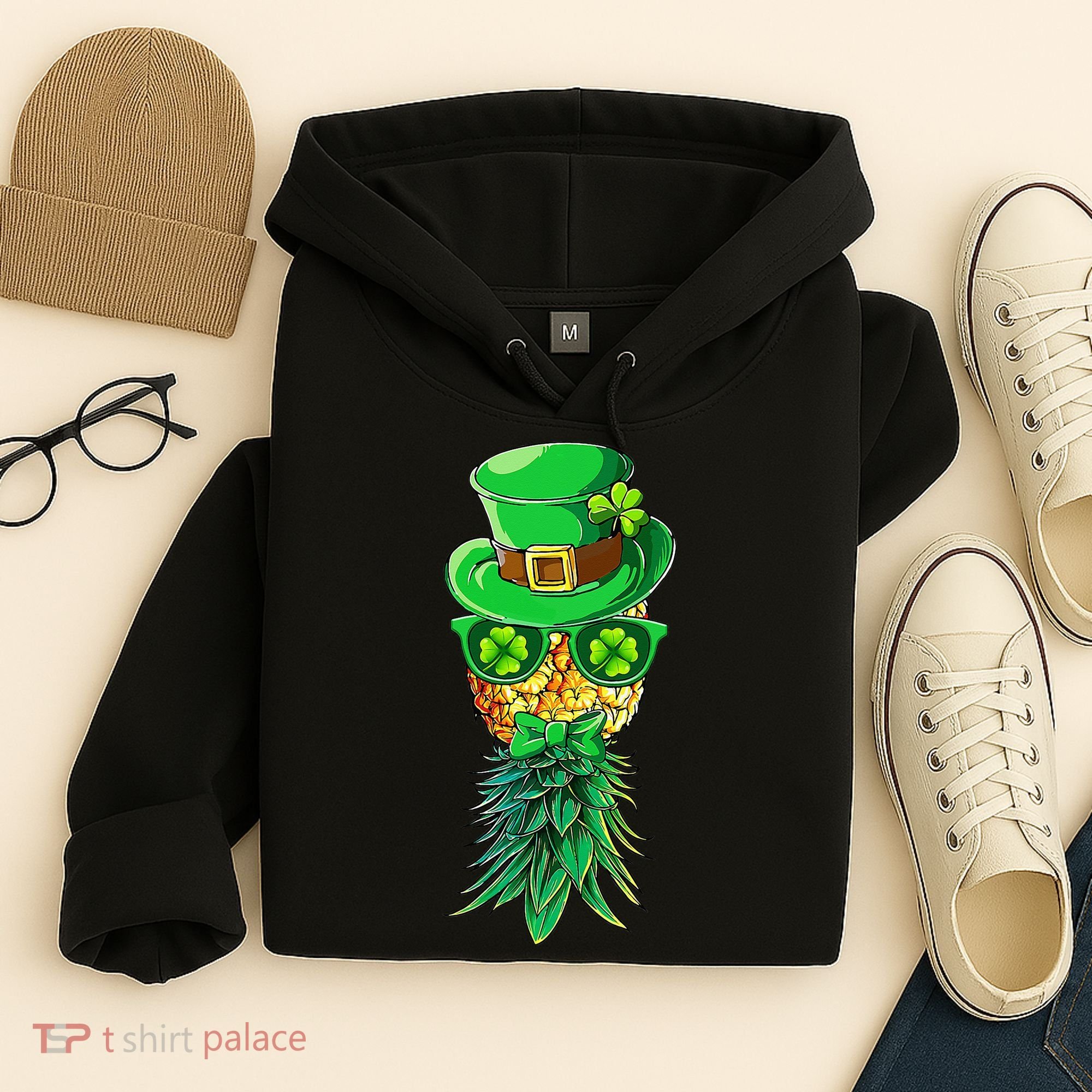 Mask Swinger Upside Down Pineapple Shamrock St Patrick's Day Hoodie