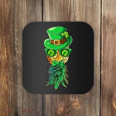 Mask Swinger Upside Down Pineapple Shamrock St Patrick's Day Coaster