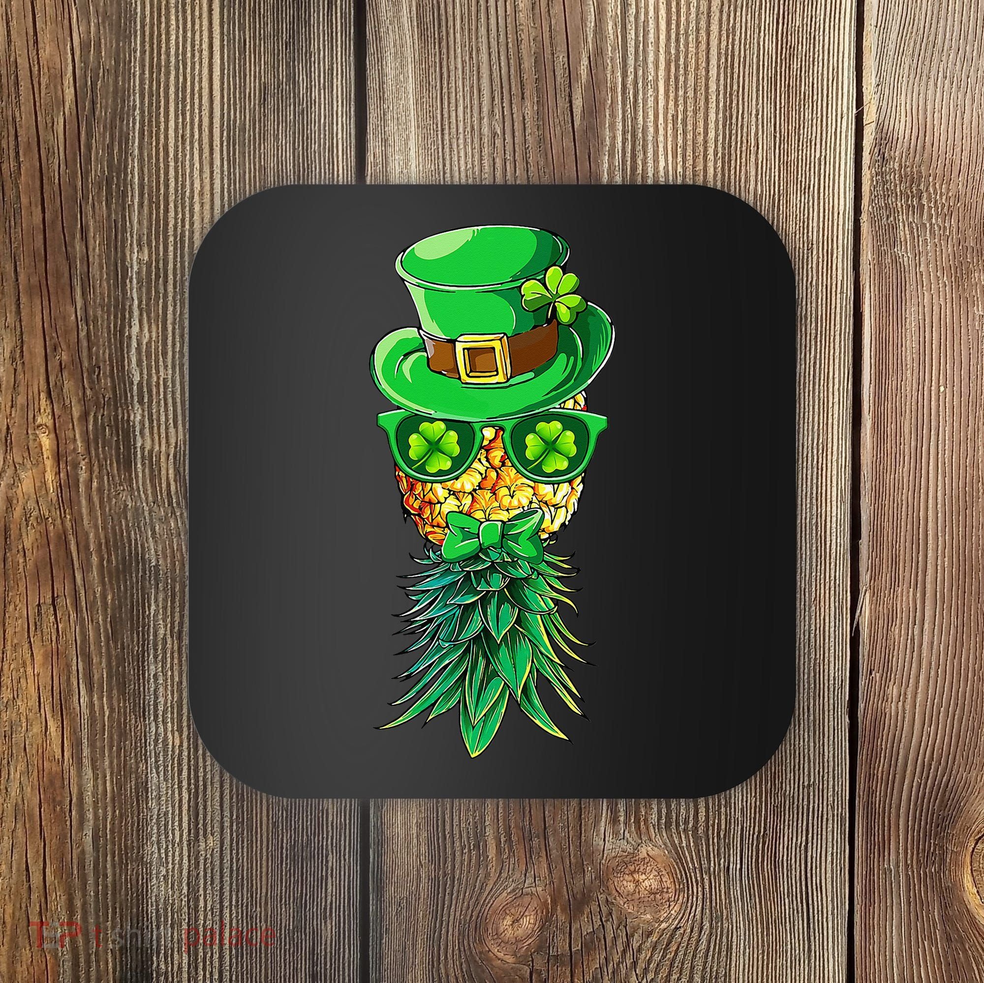 Mask Swinger Upside Down Pineapple Shamrock St Patrick's Day Coaster
